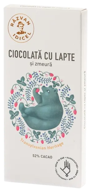 Ciocolata 54% cacao cu lapte si zmeura, 80g, Razvan Idicel