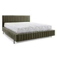 Pat matrimonial verde tapițat cu spațiu de depozitare cu somieră 180x200 cm Plissa – ELTAP