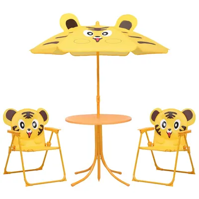 vidaXL Set bistro de grădină pentru copii, cu umbrelă, 3 piese, galben
