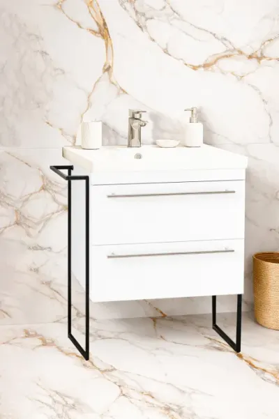 Set Baza front MDF si Lavoar seria 754, cadru metalic, cu sertare, montata, 60 cm, alb