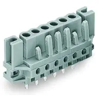 THT female header; 0.6 x 1.0 mm solder pin; straight; Spacer flange; Pin spacing 5 mm; 15-pole; gray