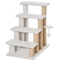 PawHut Scara pentru pisici cu 4 trepte, scara pentru animale de companie cu stâlpi de zgâriat, minge, scara pentru căței, scara pentru animale de companie pentru pisici de până la 5 kg, pluș și iută, alb, 60 x 40 x 64 cm | Aosom Romania