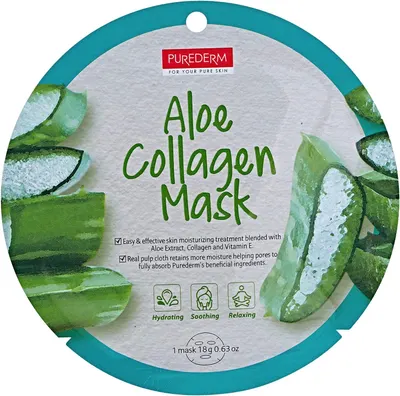 Purederm Mască de față folie Aloe Collagen, 18 ml
