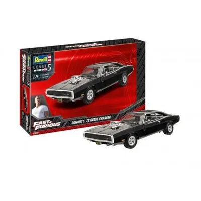 Macheta auto 1:25 1970 Dodge Charger, motor HEMI V8 detaliat, suspensie spate ridicata, anvelope drift, Revell RV07693