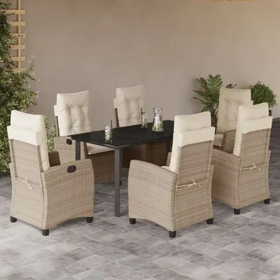 Gossi set de masa pentru gradina, 7 piese, cu perne, bej, poliratan