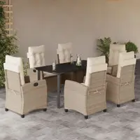 Gossi set de masa pentru gradina, 7 piese, cu perne, bej, poliratan