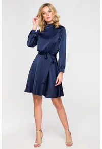 Rochie evazata cu maneci bufante - - Albastru