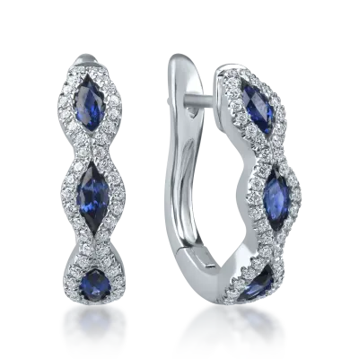 Cercei cu tortite din aur alb cu safire si diamante de 1.2ct
