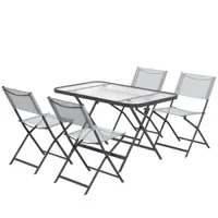 Outsunny Set de Grădină 5 Piese – 4 Scaune Pliabile din Textilene și Masă din Sticlă Securizată, Gri | Aosom Romania