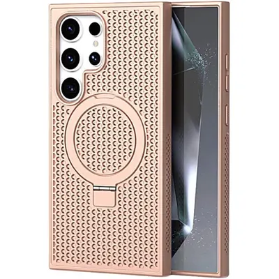 Husa Thermo Ring MagSafe, Perforatii, Compatibila cu Samsung Galaxy S23 Ultra, Inel suport, Disipare caldura, Rose Gold Engros