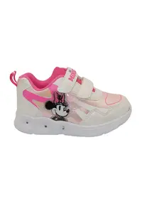 Pantofi sport cu imprimeu Minnie Mouse si velcro - Alb/Roz