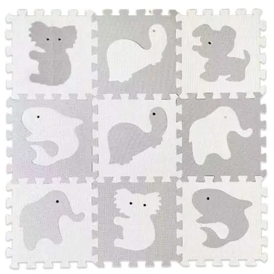 Covoraș puzzle pentru copii Raya Toys – Animale, 30 x 30 cm, 9 piese