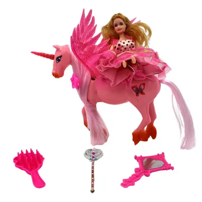 Set Păpușă Prințesă, Unicorn Roz, Accesorii de Frumusețe, 18 cm, Aventură Magică în Lumea Poveștilor
