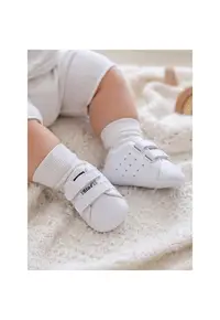 Pantofi bebelusi albi tip sneakers cu arici talpa moale antiderapanta