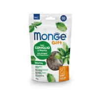 MONGE Gift Dental Filled & Crunchy, Iepure și Mentă, punguță recompense funcționale fără cereale pisici, sensibilități dentare, 60g