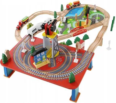 Set de joaca Iso Trade - Tren din lemn cu accesorii