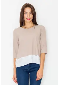 Bluza dama - Maneci trei sferturi - Poliester - Bej/Alb -