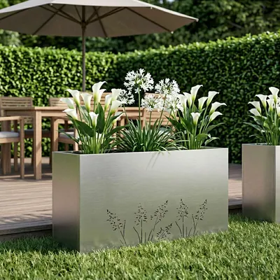 vidaXL Vază pentru Grădină Argintiu 100 x 20 x 49 cm Oţel inoxidabil