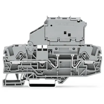 2-conductor fuse terminal block; with pivoting fuse holder; for 5 x 30 mm miniature metric fuse; with blown fuse indication by LED; 30 - 65 V; for DIN-rail 35 x 15 and 35 x 7.5; 6 mm²; Push-in CAGE CLAMP®; 6,00 mm²; gray