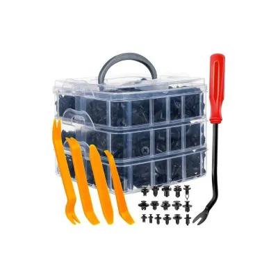 Set cleme auto si extractoare, 620 cleme universale, 16 tipuri, 18 marimi, cutie de organizare cu maner