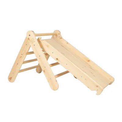 Triunghi Pikler de cățărat în culoare naturală din lemn de pin 46x87x60 cm Montessori – Meowbaby