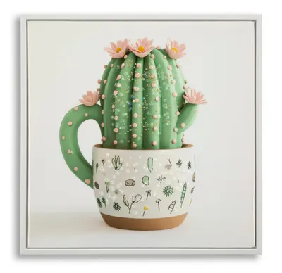 Mauro Ferretti Tablou Imprimat Pe Pânză Lacuită, Cu Ramă, Model «Borcan Cu Cactus», Orientare Orizontală, Dimensiuni 40 X 2,8 X 40 Cm | Aosom Romania