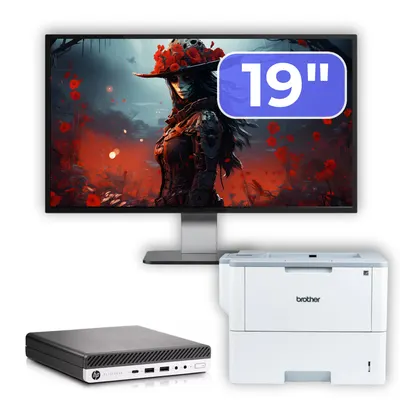 Pachet Calculator Second Hand HP EliteDesk 800 G3 Mini PC, Intel Core i7-7700T 2.90GHz, 8GB DDR4, 256GB SSD, Wi-Fi + Monitor 19" & Imprimanta Brother HL-L6300DW