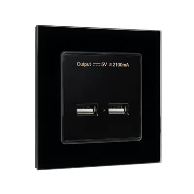 Double Usb Socket Glass Frame Black