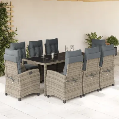 Gossi set mobilier gradina cu perne, 9 piese, gri, poliratan