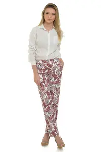 Pantaloni D03 alb/rosu imprimat, Eranthe | marimea S