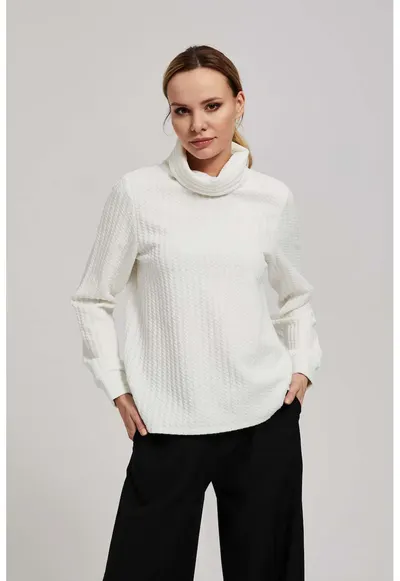 Bluza cu guler larg perlata - Alb