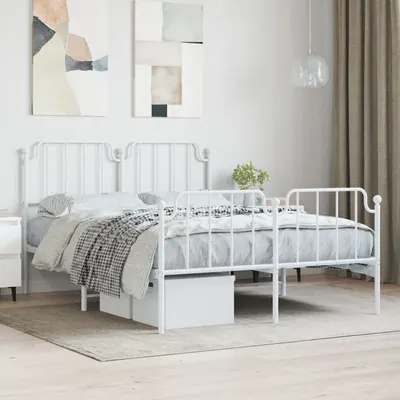 vidaXL Cadru pat metalic cu tăblie de cap/picioare , alb, 140x190 cm