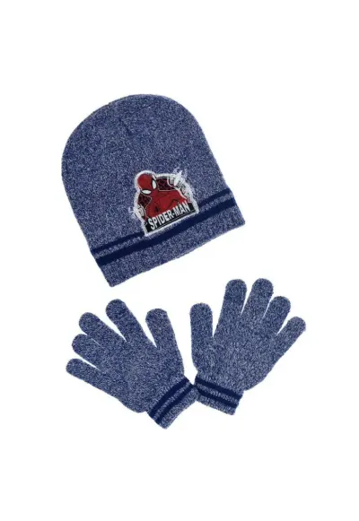 Set caciula si manusi copii - Spiderman - albastru - 54 cm - acril