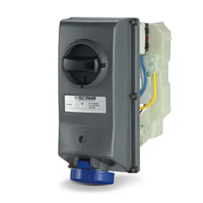 Priza interblocabilan16A 2P+E 2h >50V >300-500Hz 130X260MM terminal cu surub Cu interblocaj mecanic