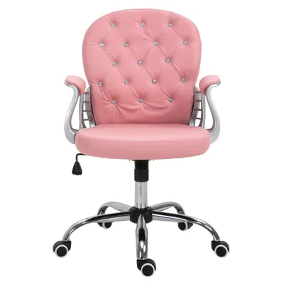 Vinsetto Fotoliu de birou, Ergonomic Fotoliu de birou cu Suport pentru Brațe, Spătar Căptușit, Reglabil în Înălțime Fotoliu de calculator cu Piele Ecologică, Scaun Rotativ pentru Acasă sau Birou, Roz | Aosom Romania