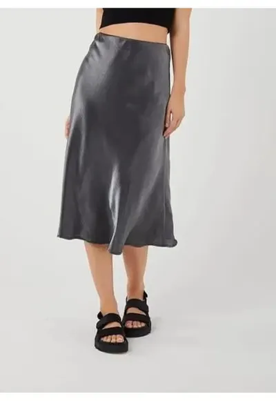 Fusta Midi - satin - negru - talie elastica