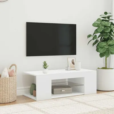 vidaXL Comodă TV cu lumini LED, alb, 90x39x30 cm