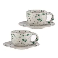Cești pentru espresso din gresie alb-verde 2 buc. 100 ml Carnival – Ladelle
