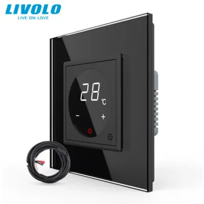 Termostat cu fir pentru incalzire in pardoseala, afisaj electronic, cu touch-screen Negru