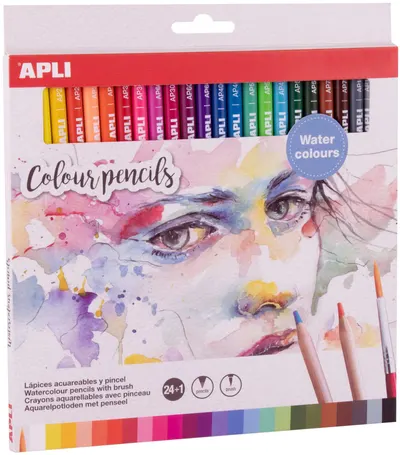 Creioane acuarelă colorate Apli - 24 culori + pensulă