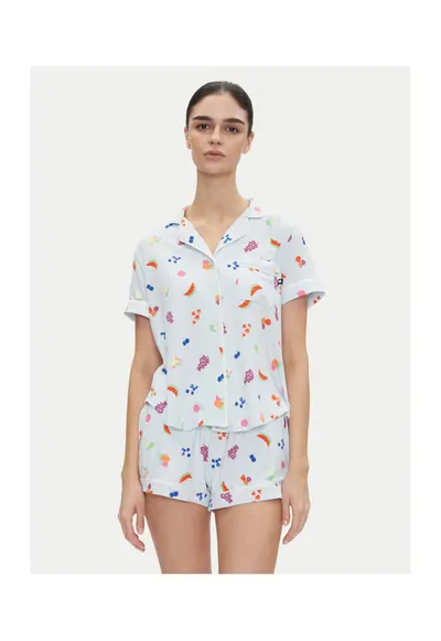 Pijamale dama imprimeu colorat - albastru
