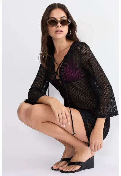 Rochie crosetata pentru plaja My Wear - Negru