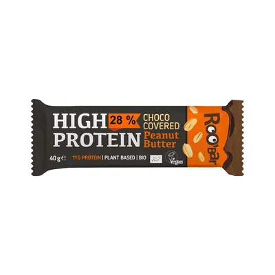 Baton proteic cu crema de arahide invelit in ciocolata bio 40g Roobar
