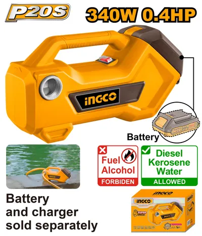 Pompa de transfer lichide 20V, 0.4HP, 48 l/min, conexiune 3/4", fara acumulator, P20S INGCO TPLI2001