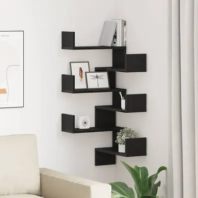 vidaXL Raft de perete 2 buc. Stejar Negru 40 x 40 x 49,5 cm