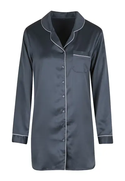 Camasa de noapte de satin cu maneci lungi - Gri