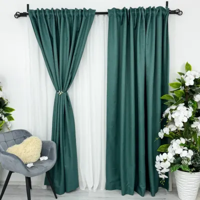Set 2 bucati de Draperie HoReCa TEXTURATA tip IN, Verde-200cm latime x 232cm inaltime, cu rejansa pt bara