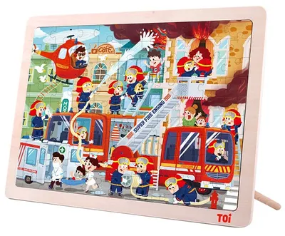 Puzzle din lemn pentru copii Toi World - Incendiu in oras, 100 piese