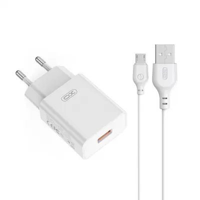 Incarcator Retea Cu Cablu microUSB XO Design L127, 18W, 3A, 1 x USB-A, Alb