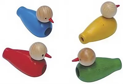Set de fluiere din lemn Bass & Bass - Păsări, 4 bucăți